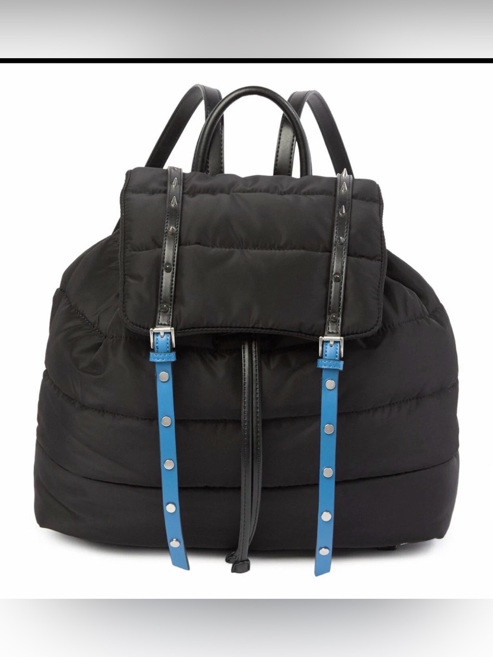 Sam Edelman Backpack Puffer Branwen Flap Drawstring Lightweight Black Nylon .